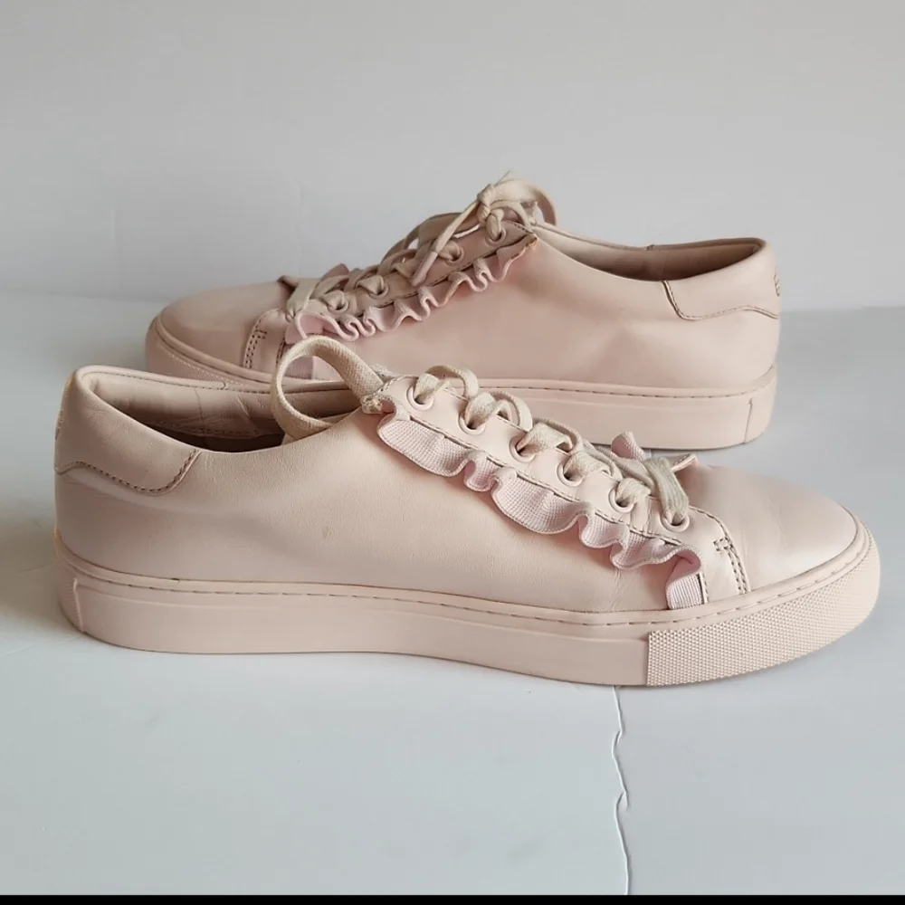 Tory Burch Sport Calf Leather Ruffle Sneakers Cotton Pink Size 9